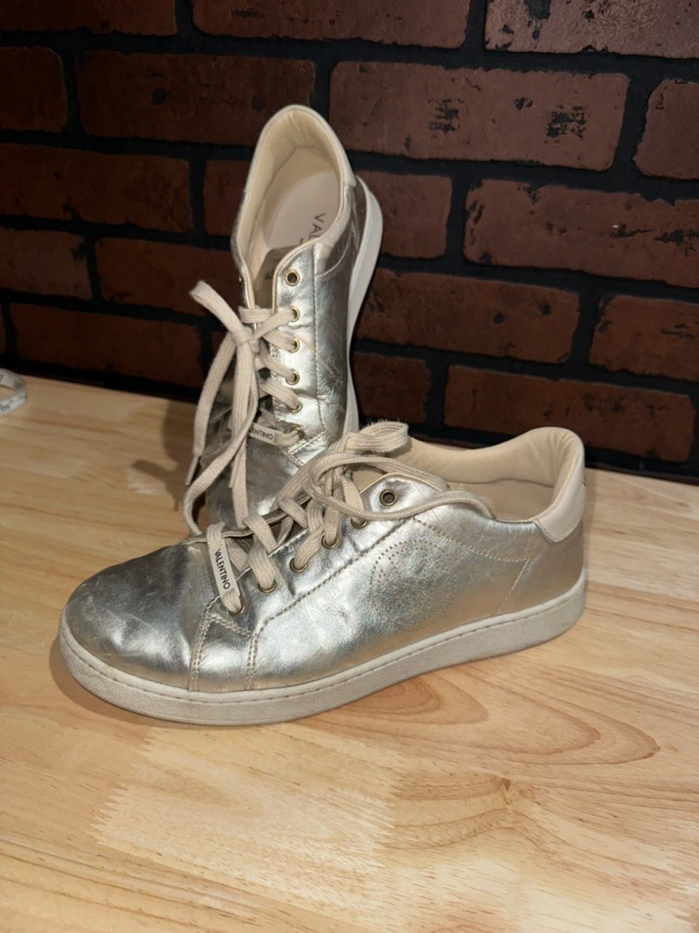 Valentino Silver Low-Top Leather Sneakers
